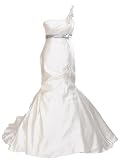Artsywedding One Shoulder Beaded Applique Satin Mermaid Bridal Gown-Ivory
