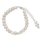5 + 1 Inch Extension Child's Bracelet with White Cultured Freshwater Pearls and Pearl Cross