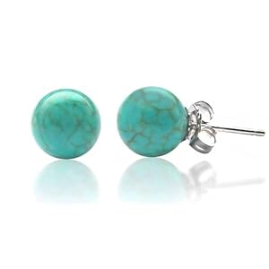 Bling Jewelry 925 Sterling Silver Turquoise Gemstone Ball Stud Earrings 6mm