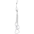 White Faux Pearl Hollow Heart Chain Drop Belly Ring