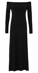 Elasticized   Waistline Flared-Skirt Viscose Scoop Neck Long Sleeves Off the Shoulder Sleeveless Maxi Dress 