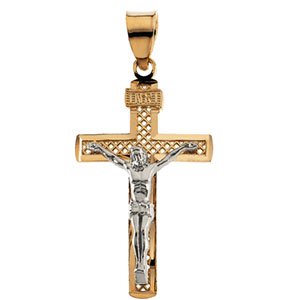 14K Two Tone Gold Crucifix Pendant