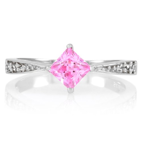 Elisa's Promise Ring - Pink Princess Cut CZ