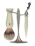 eShave T-Style Nickel Plated White Razor & Shaving Brush Set