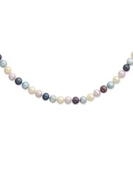Sterling Silver 16in 7-8mm Multicolor Freshwater Cultured Pearl Necklace.
