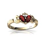 14K Yellow Gold Pear Genuine Garnet Celtic Claddagh Ring