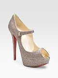 Womens Christian Louboutin GlitterCovered Leather PeepToe Pumps  Multi Colo