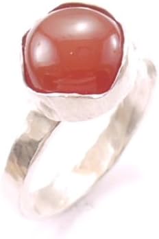Hanfords of London Red Carnelian & Silver Handmade Hammered Ring; Birthstone for Virgo & August; Size 10