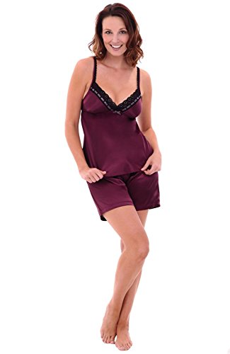 Del Rossa Women's Camisole Lace Satin Pajama Set with Shorts