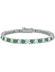 Frosted Emerald and Cubic Zirconia Prong Set 10K White Gold Tennis Bracelet 10.00 CT TGW