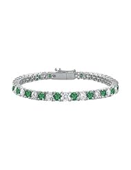 Sterling Silver Round Frosted Emerald and Cubic Zirconia Tennis Bracelet 10.00 CT TGW