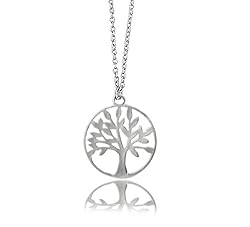 LAVISHY Tree of Life Open Filigree Medallion Necklace - 20" Silver Station Chain Chain