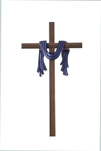 Walnut Wood Cross Adorned with Purple Toned Holy Shroud Robe, 10 Inch