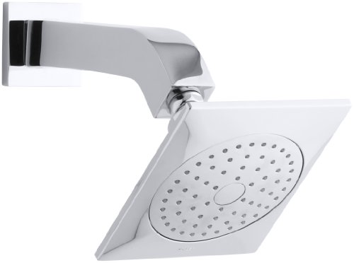 KOHLER K-14681-CP Loure 2.5 gpm Single-Function Showerhead with Katalyst Spray, Showerarm, and Flange, Polished Chrome