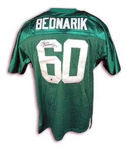 Chuck Bednarik Signed Philadelphia Eagles Green Throwback Jersey - HOF 67