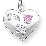Enameled Pink Cubic Zirconia Big Sister Charm, Sterling Silver