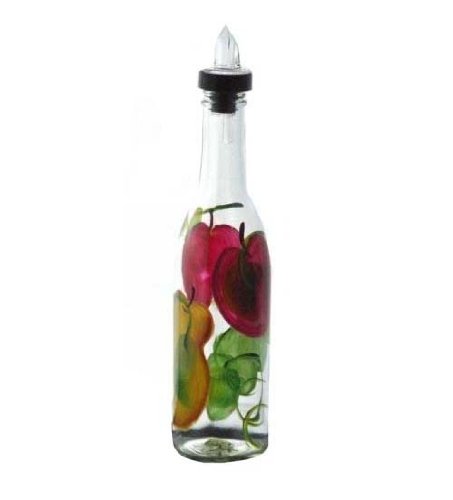 ArtisanStreet's Tuscan Fruit Design on Clear Glass Pour Bottle. Hand Painted & Signed by Artisan