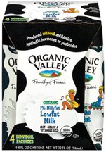Organic Valley Organic 1% Milk, 8-Ounce, 4-Count Single-Serve Aseptic Packages (Pack of 6)