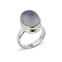 Large Oval Genuine Rainbow Moonstone Sterling Silver Ring (Size 6,8,9)