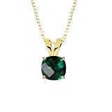 10k Yellow Gold Checkerboard Cushion Created Emerald Gemstone Pendant Necklace (8mm 1.70 ct), 18