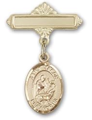 14K Gold Baby Badge with St. Jason Charm and Polished Badge Pin