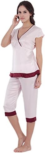 Narasilk Women's 100% Satin Silk,Sweet Contra Pajama Set L Light Pink