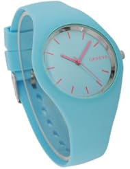 New Brand Geneva Women Ladies Elegand Simple Dial Light Blue Soft Rubber Band Analog Wrist Watch Boys Sport Watches