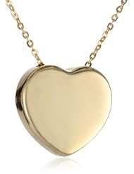 14k Italian Yellow Gold Diamond Cut Rolo Chain with Heart Necklace, 17"