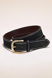 Leather Square Buckle Contrast Stitch Belt