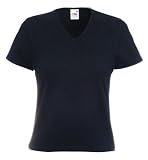 Produkt-Bild: Fruit of the Loom Lady Fit V-Neck ( V-Ausschnitt ) T-Shirt mit kurzen &Auml;rmeln und Elasthan - Anteil in Schwarz, Gr&ouml;sse XXL