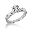 14K White Gold Engagement Ring - 1.10CT Round Cut Diamond Ring(H-I Color, I1 Clarity), All Sizes Available