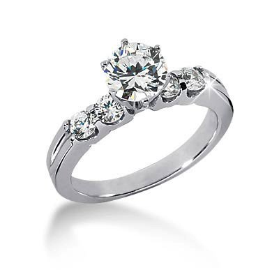 14K White Gold Engagement Ring - 1.10CT Round Cut Diamond Ring(H-I Color, I1 Clarity), All Sizes Available