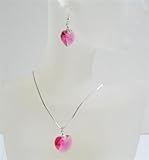 Cool Rose Pink Swarovski Crystals Heart Pendant & Earrings Neckalce Set Genuine Swarovski Heart Crystals Jewelry Set (BRAND NEW)