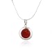Chuvora Sterling Silver Red Bamboo Coral Inlay Round Pendant Necklace 18''