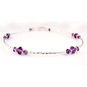 Amethyst - February Sterling Silver Adjustable Birthstone Beaded Anklets. by Amethyst Anklets