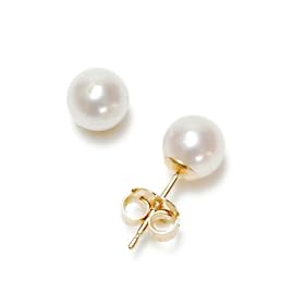 14k Yellow Gold 6-6.5mm AAA Akoya Cultured Pearl Earrings by