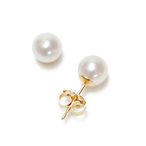 14k Yellow Gold 6-6.5mm AAA Akoya Cultured Pearl Earrings