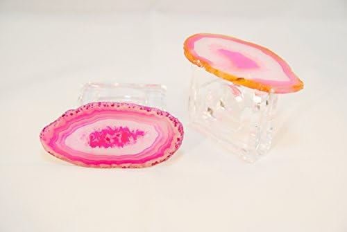 JOOL Beautiful Set of Agate and Acrylic Napkin Rings (Set of 6, Magenta)