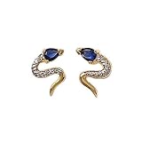 18K Gold Plated Blue Cubic Zirconia Snake Stud Earrings