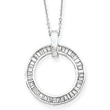 14k White Gold Link Chain with Baguette Diamond Circle Pendant Necklace- 18 IN (0.50ctw)