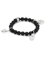 King Baby Black Onyx Bead Bracelet with Clear Peace, Heart and MB Cross Motifs
