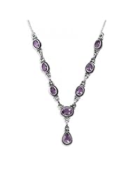 MMA Silver - 15.5 inch+1.5 inchExtension Oval and Pear Shape Amethyst Necklace