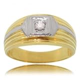 Two Tone Gold Mens Wedding Band Ring - Diamond Solitare
