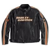 Harley Davidson Men's Torque Leather Jacket, Black with Orange Racing Stripes, Midweight Leather. 98114-06VM