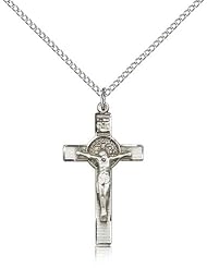 Sterling Silver St. Benedict Crucifix Pendant - 18" Chain