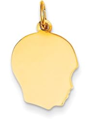 10k Yellow Gold Plain Medium .013 Gauge Facing Right Engravable Boy Head Charm
