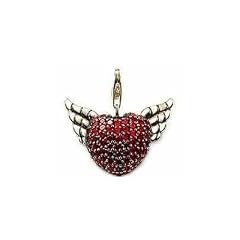 Eleganter Engelsfl�gel Herz Schutzengel Charm / Anh�nger mit roten Zirkonia Diamanten, Sterling Silber
