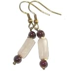 Garnet Earrings 15 Dangle Rose Quartz Pink Red Crystal Healing Gemstone 1.5