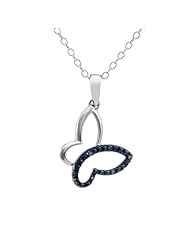 Sterling Silver Blue Diamond Butterfly Pendant Necklace (1/15 cttw)