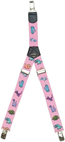 Patterned Kid's Clip Suspenders - Pink Dinosaurs